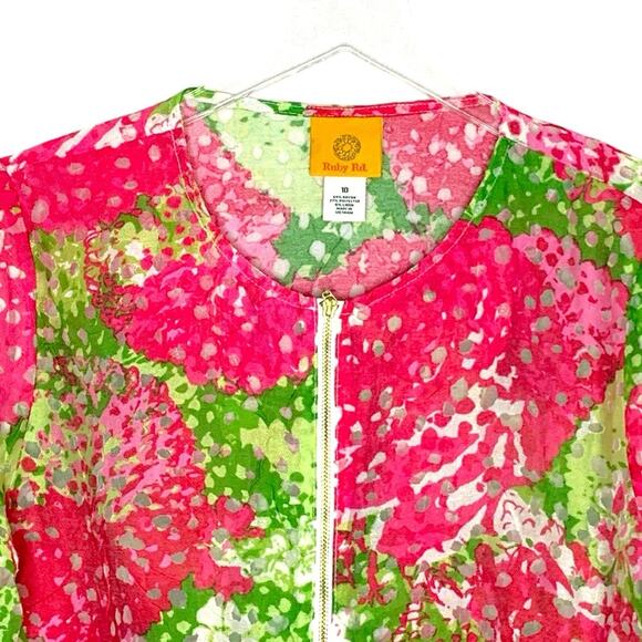 Ruby Road 10 Pink Green Bright Floral Semi Sheer Full Zip Topper Jacket - Picture 4 of 9